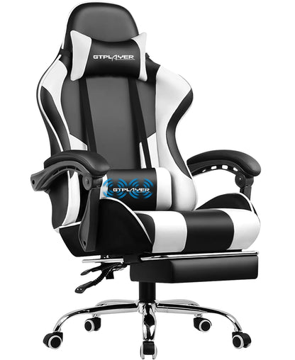 GTPLAYER Gaming Stuhl mit Massage, Ergonomischer Schreibtischstuhl mit Fußstütze, Kopfstütze, Drehstuhl für Büro und Gamer