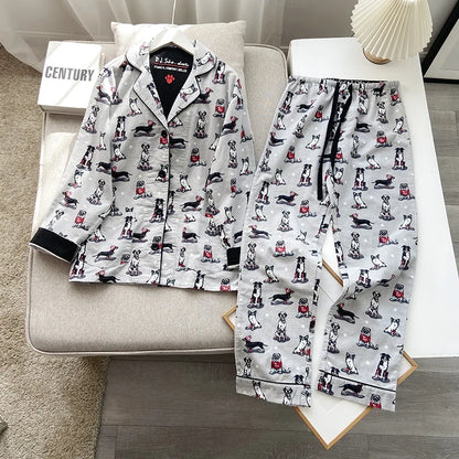2025 New Pajamas Suit Cotton 2 Piece Set Women Print Cartoon Nightwear Long Sleeve Trousers Set Autumn Loungewear Home Clothes.