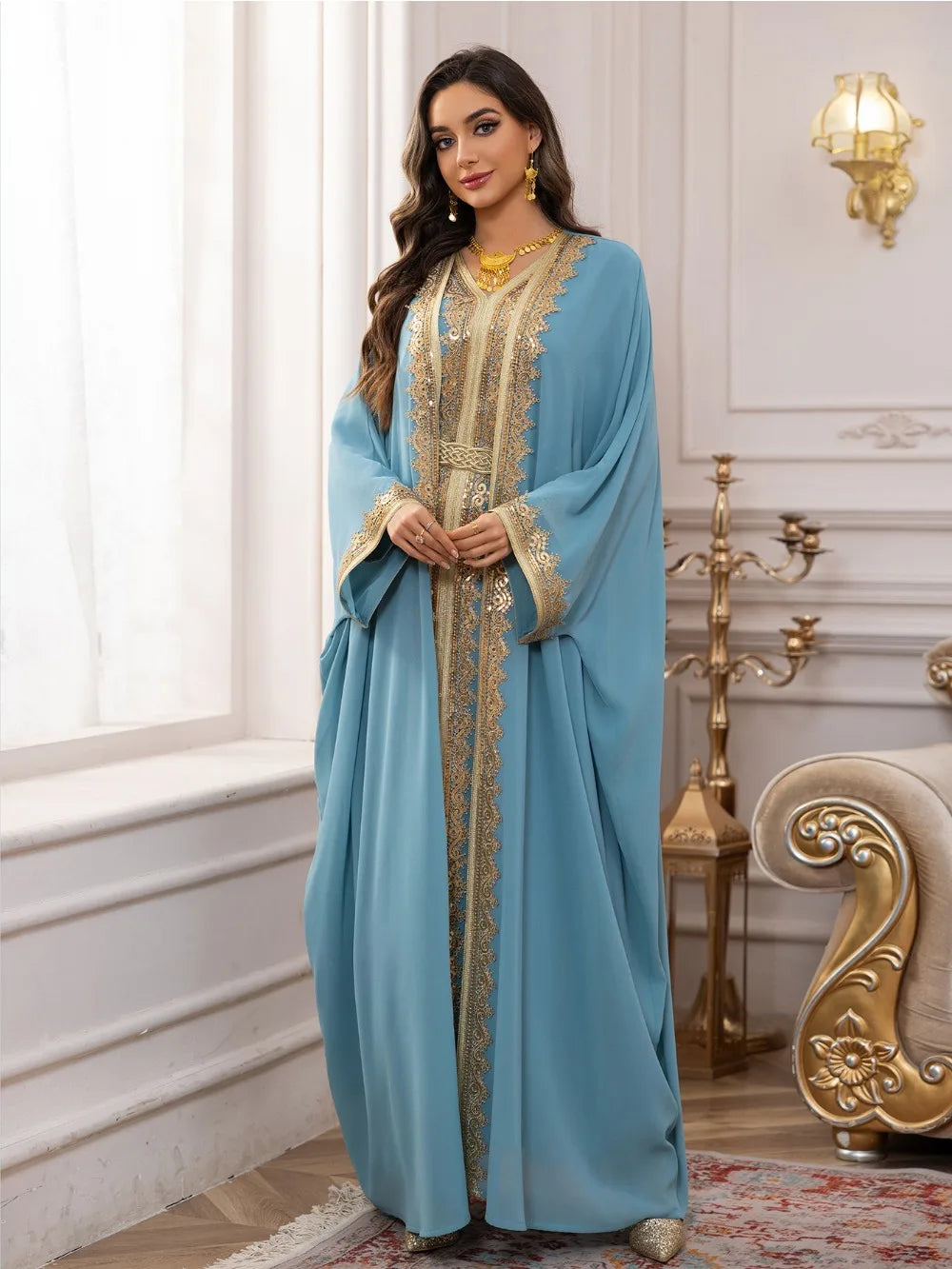 Eid Frauen Abaya Kleid Muslim 2-teiliges Set Strickjacke mit Innenkleid Schnürmantel Kaftan Robe Jalabiya Ramadan Marokko Kaftan 2025.