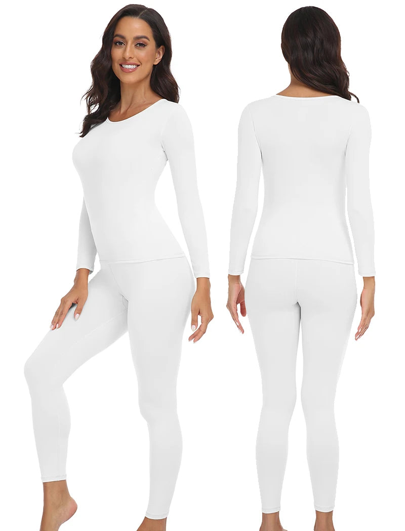 Women Thermal Underwear Set 2 pack Long Johns Ultra Soft Fleece Lined Base Layer Keep Warm Cold Weather Top Bottom﻿