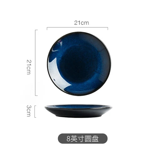 Japanese Blue Kiln Change Ceramic Tableware American Tableware Retro Household Dishes Set Rice Bowl Dishes Restaurant Plate.