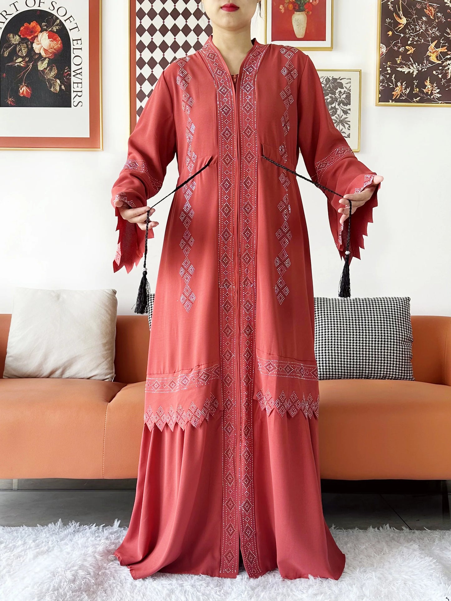 New Women Elegant Dress Chiffon Open Abaya with Zipper Muslim Women Dress Islamic Clothing Cardigan Abaya Women Muslim Dress