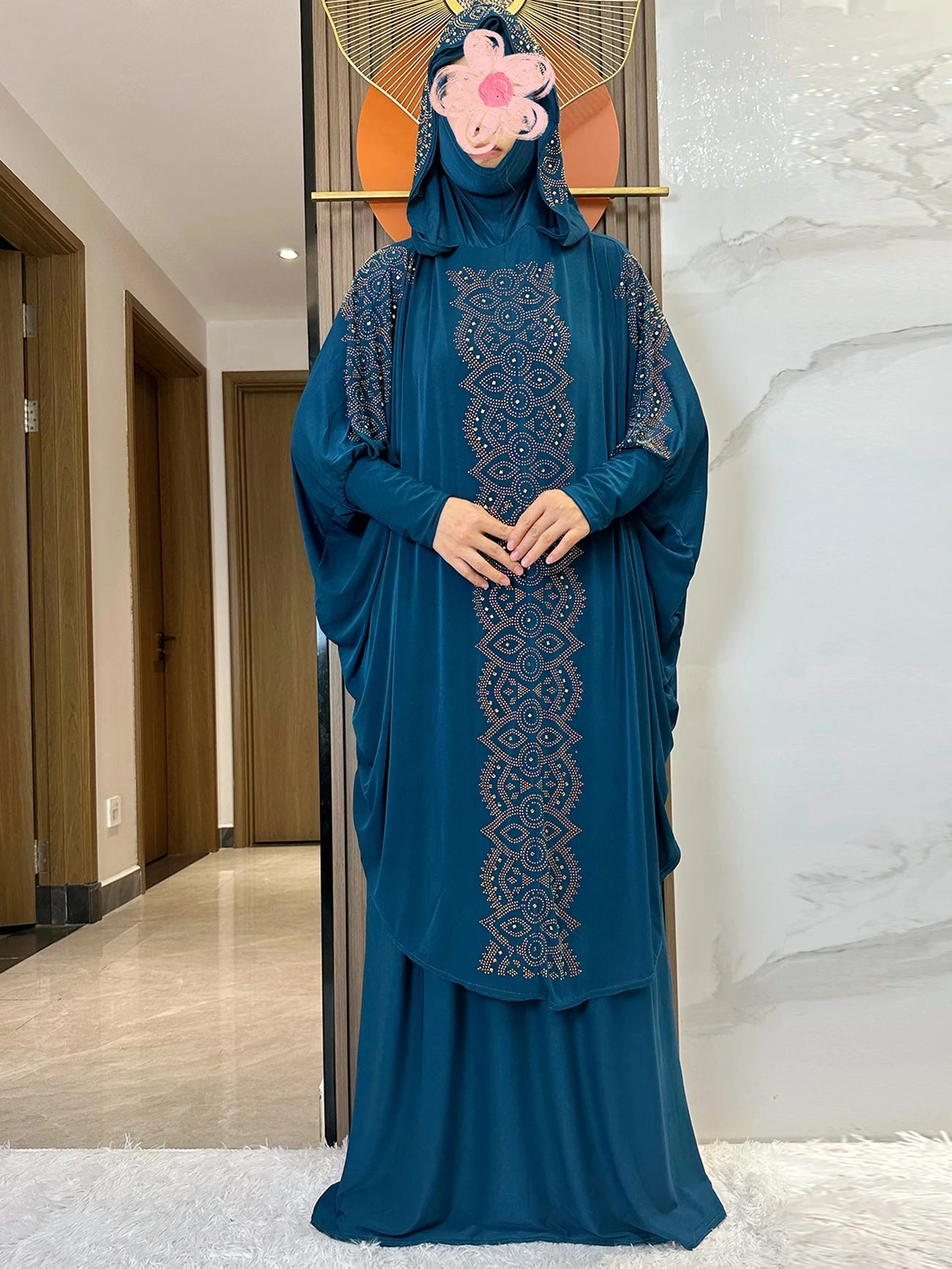 New Dubai Ramadan Muslim Women's Prayer Set Hooded Hijab With the Long Skirt Turkey-African Dubai Islam Lady Cloth Kaftan Abaya.