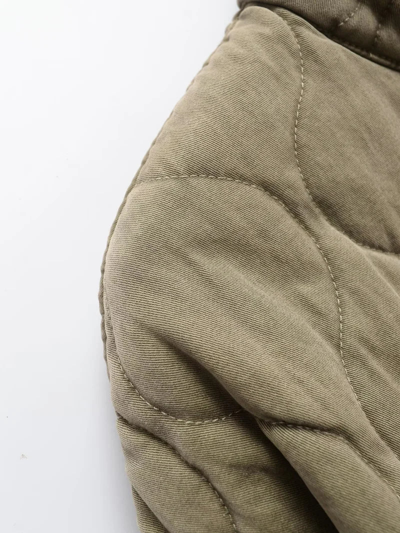 ZW Women's Cotton Jacket  2025 New Arrival Vintage Lenzing Rayon High Collar Large Pocket Decorative Quilted Coat for Women