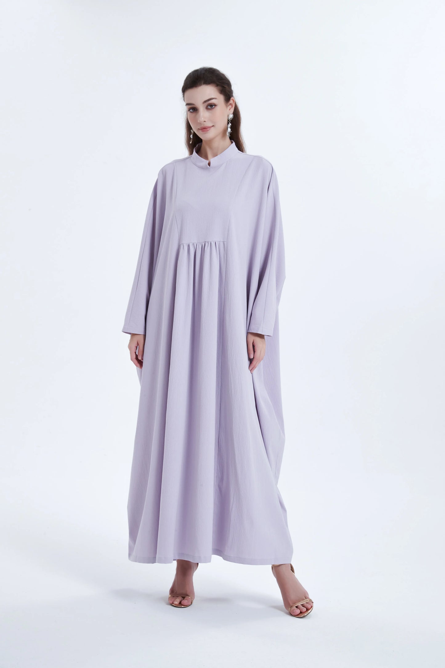 Ramadan kebaya Middle Eastern Muslim women's dress solid color pleated bat sleeve loose dress Abaya.