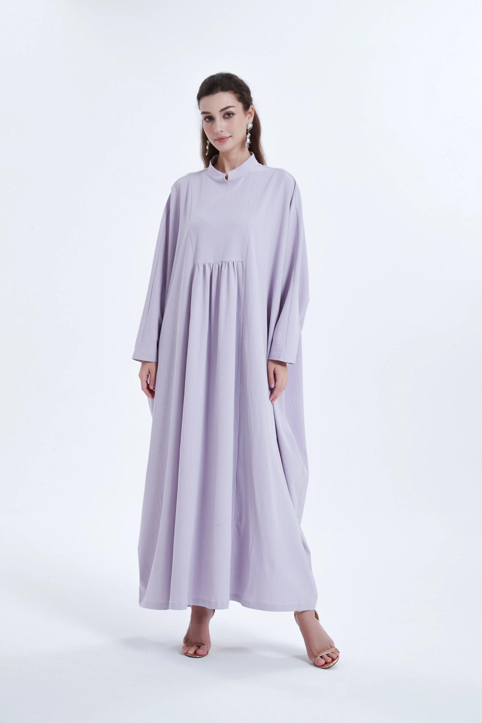 Ramadan kebaya Middle Eastern Muslim women's dress solid color pleated bat sleeve loose dress Abaya.