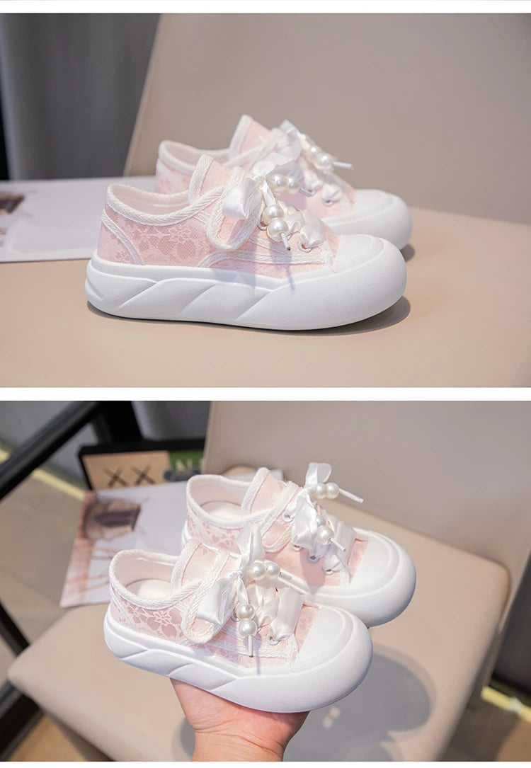 Children’s Casual Sneakers for Girls 2025 Autumn New Toddler Canvas Shoes with Shiny Bow Non-slip Breathable Kid Cotton Sneakers.