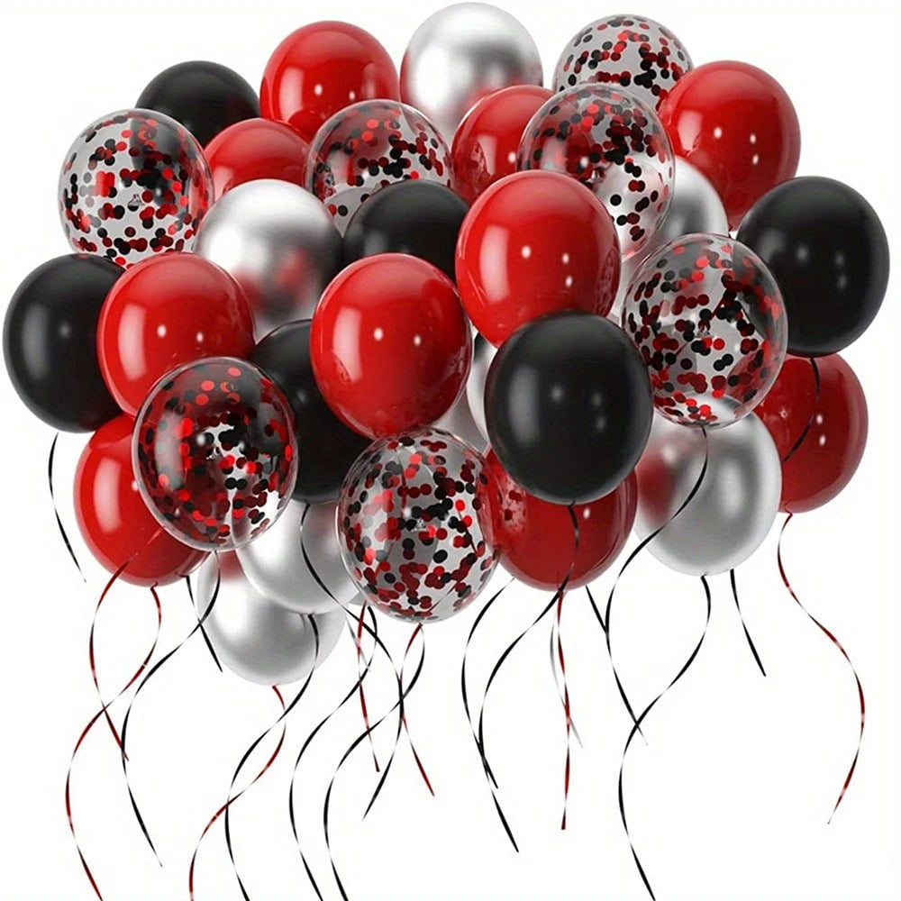 30-teiliges schwarz-rotes Ballon-Konfetti-Luftballons-Set für Geburtstag, Party-Dekoration, Jahrestag, Abschlussfeier, Innendekoration.