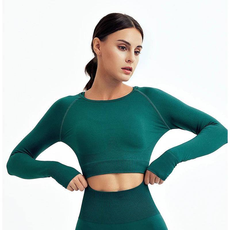 Women's Shirt Seamless Crop Top Fitness Shirts Long Sleeve Sports Top Woman Yoga Tops Activewear With Thumb Hole Sportswear.