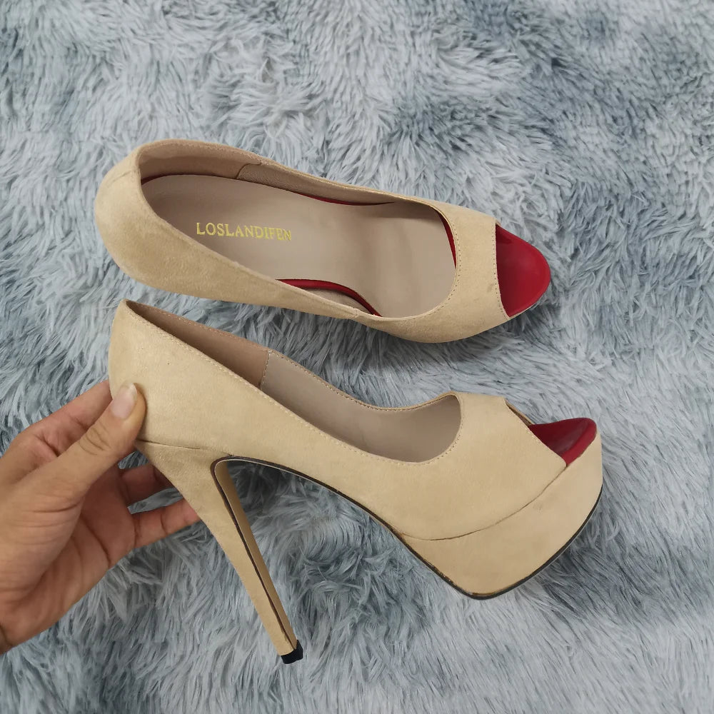 Men's Platform High Heels 14cm Cross-dresser Unisex Drag Queen Sandals Sexy Peep Toe Ankle Strap Stilettos Pumps Party Shoes.