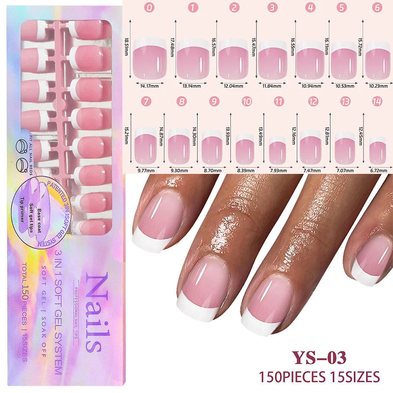 150Pcs/Box Acrylic Press on Nails Full Cover Fake False Tips Soft Gel Extension T-shaped Oval Capsule Almond Sculpted Salon DIY