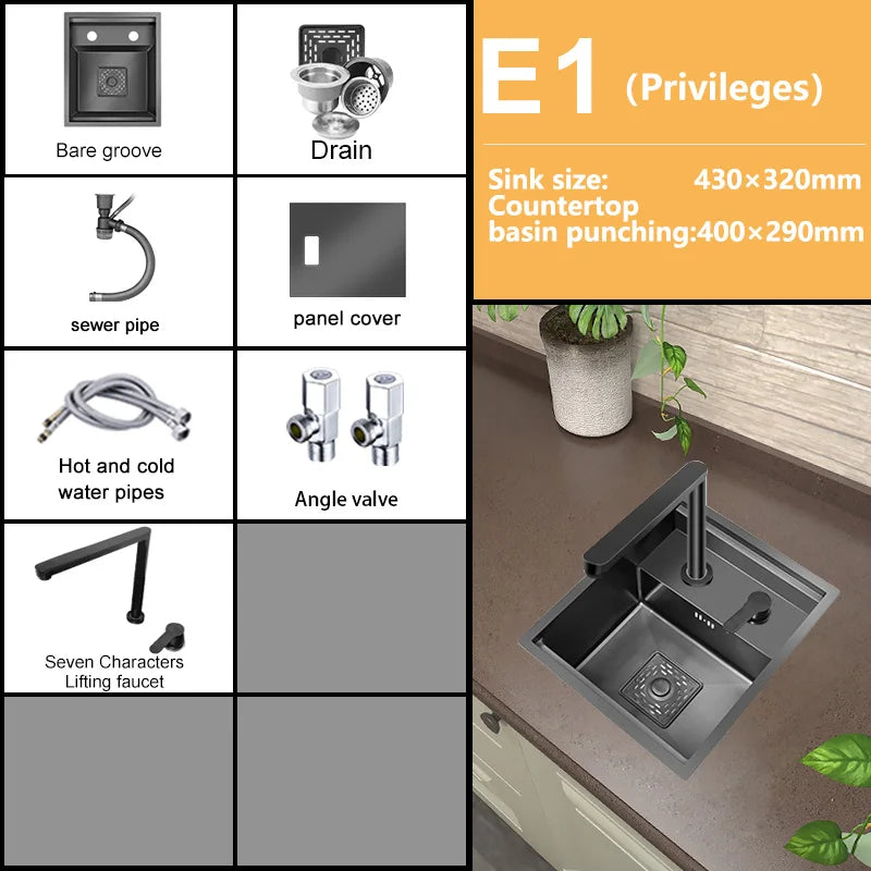 Small Hidden Sink Stainless Steel Kitchen Sink Mini Bar Single Slot Touring Car Wash Basin With Cover Plate Apartment