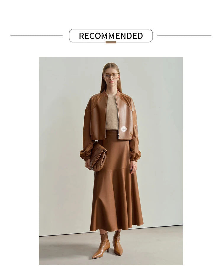 AMII Minimalist Elegant Commuter Environmentally Friendly PU Leather Skirt 2024 Winter New Women's Loose A-shaped Skirt 12444181.