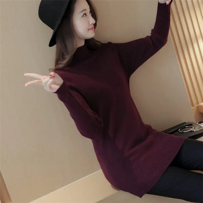 Frühling Herbst Winter Neue Rollkragenpullover Frauen Koreanische Lose Medium Lange Dicke Stricken Top Pullover Bodenbildung Pullover Ziehen