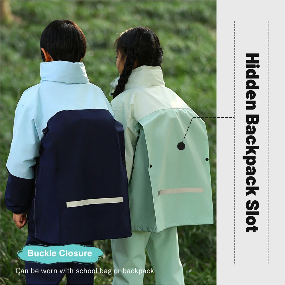 LOlanta Kids Waterproof Suit Hooded Raincoat Jacket and Trousers Set Puddle Suit with Zip for Boys Girls 8-14 Years.