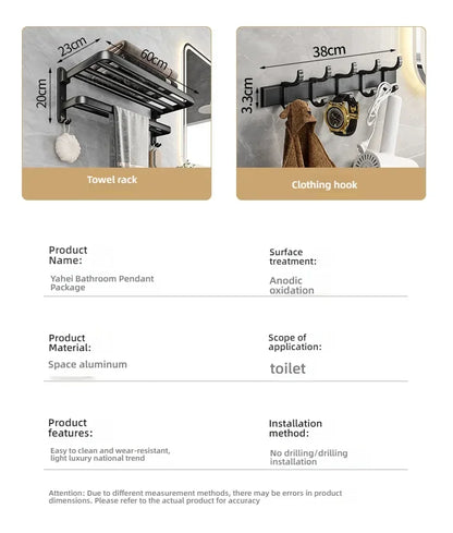 Beliebter Stil, 40/50 cm, selbstklebende Wandhalterung für Badezimmer, wasserdicht und rostfrei, Aufbewahrungsregal mit Haken, Handtuchhalter