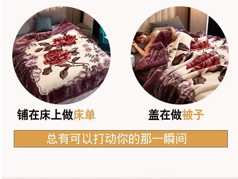 2025 new printed double-layer thickened Raschel  - et single double autumn and winter warm  - et cloud mink  - et.