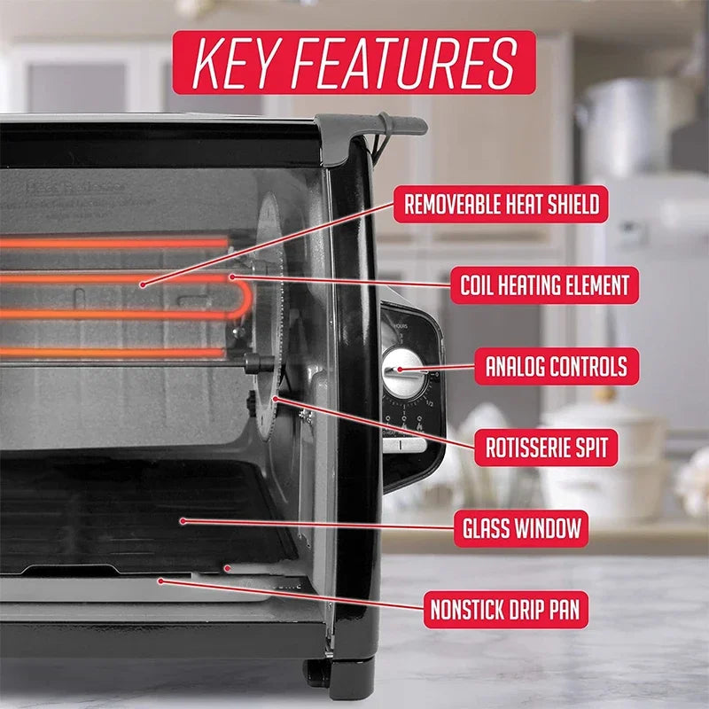 Electric oven 1000W Large capacity chicken oven 25-250℃ household oven knob temperature control.