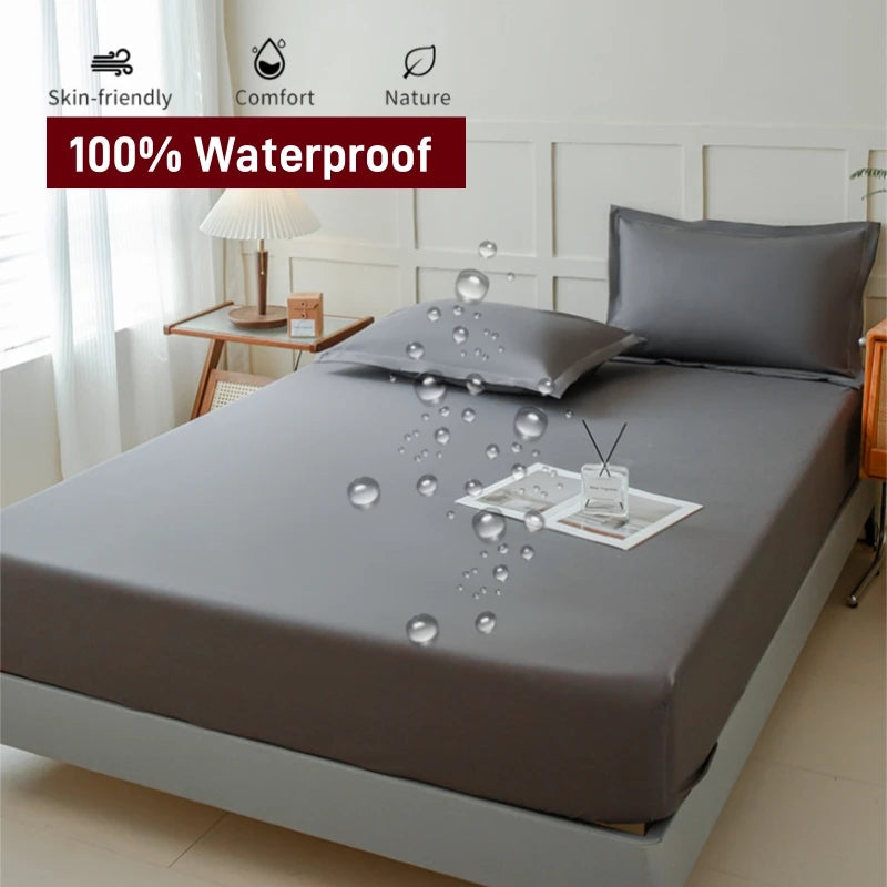 Waterproof Fitted Bed Sheet With 360 Elastic Band Mattress protector Cover Bedspreads for Single Double King Queen Size Bedsheet.