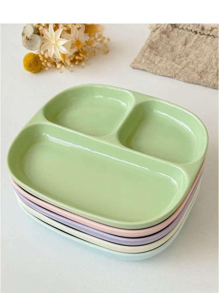 3Grid Plates for Food Dinner Plates Dinnerware Dining Compartment Plate Serving Dishes Salad Kitchen Eco-friendly Tableware.