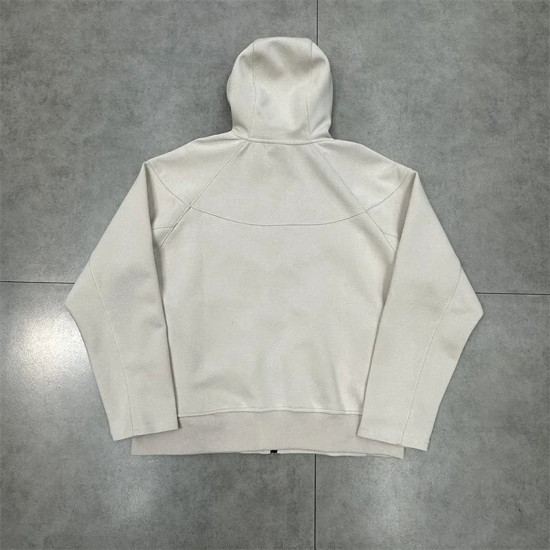 Casual Embroidered Fleece Lined Open Cardigan Hooded Zipper Pants Set for Men And Women Color Block Design by Syna