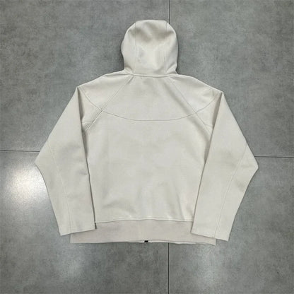 Casual Embroidered Fleece Lined Open Cardigan Hooded Zipper Pants Set for Men And Women Color Block Design by Syna