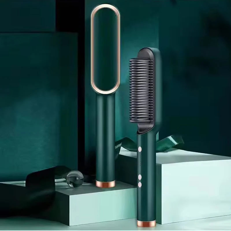 2-In-1 Electric Professional Negative Ion Straight Hair Brush Curling Comb With Lcd Display Curling Tool Straight Hair Brush.