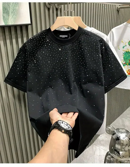 New Luxury Men's T-shirt Hot Diamond Printed Half Sleeve Fashion Round Neck Casual Summer High-end Men Tops T Shirts.