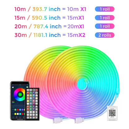 Neon Rope Lights,Flexible Led Rope Lights Control with App/Remote,Multiple Modes Rope Lights,IP65 Outdoor RGB Led Neon Lights Wa.