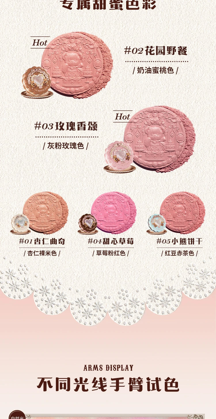 Flower Knows The Sweetie Bear Collection Satin embossed blush Lasting Matte Puffing Natural Brightening Facial Cosmetics 5g.