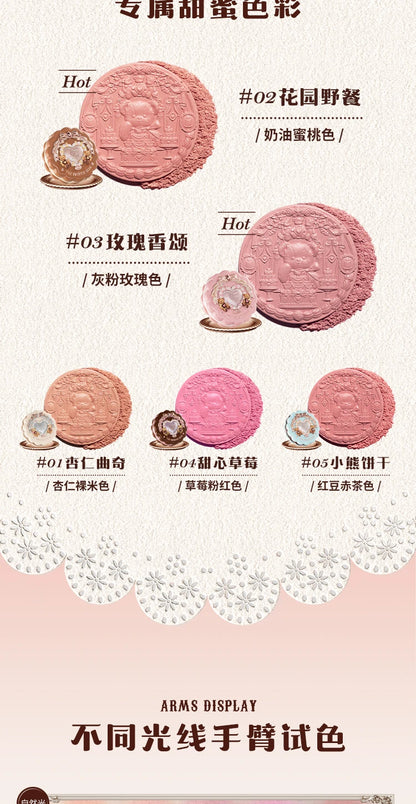 Flower Knows The Sweetie Bear Collection Satin embossed blush Lasting Matte Puffing Natural Brightening Facial Cosmetics 5g.