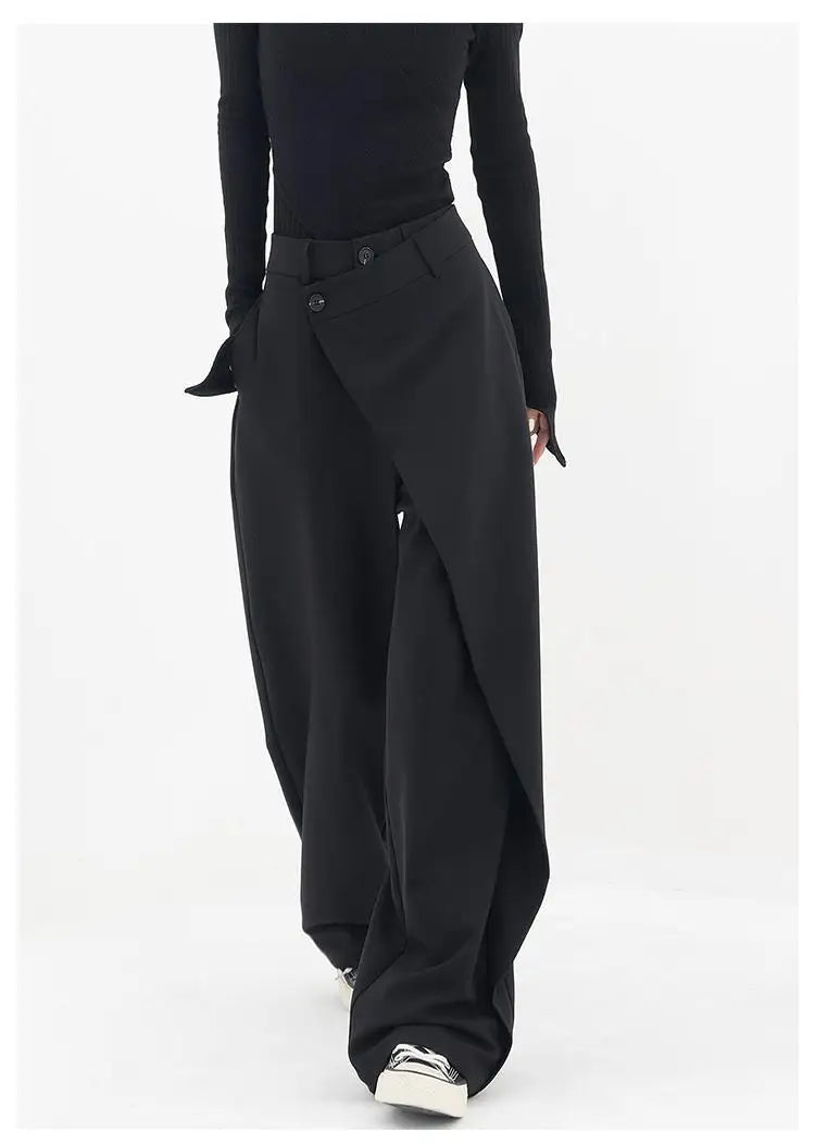HOUZHOU Women Wide Suit Pants High Waist Gothic Japanese Style Baggy Black Trousers Irregular Straight Pants Casual Streetwear.