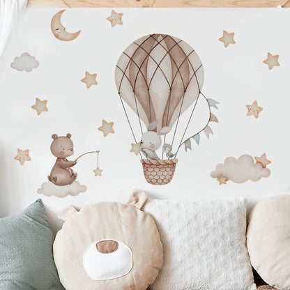Cartoon Hot Air Balloon Animals Bear Rabbits Wall Stickers for Child Room Boy Room Decoration Nursery Baby Room Decoration Decal.