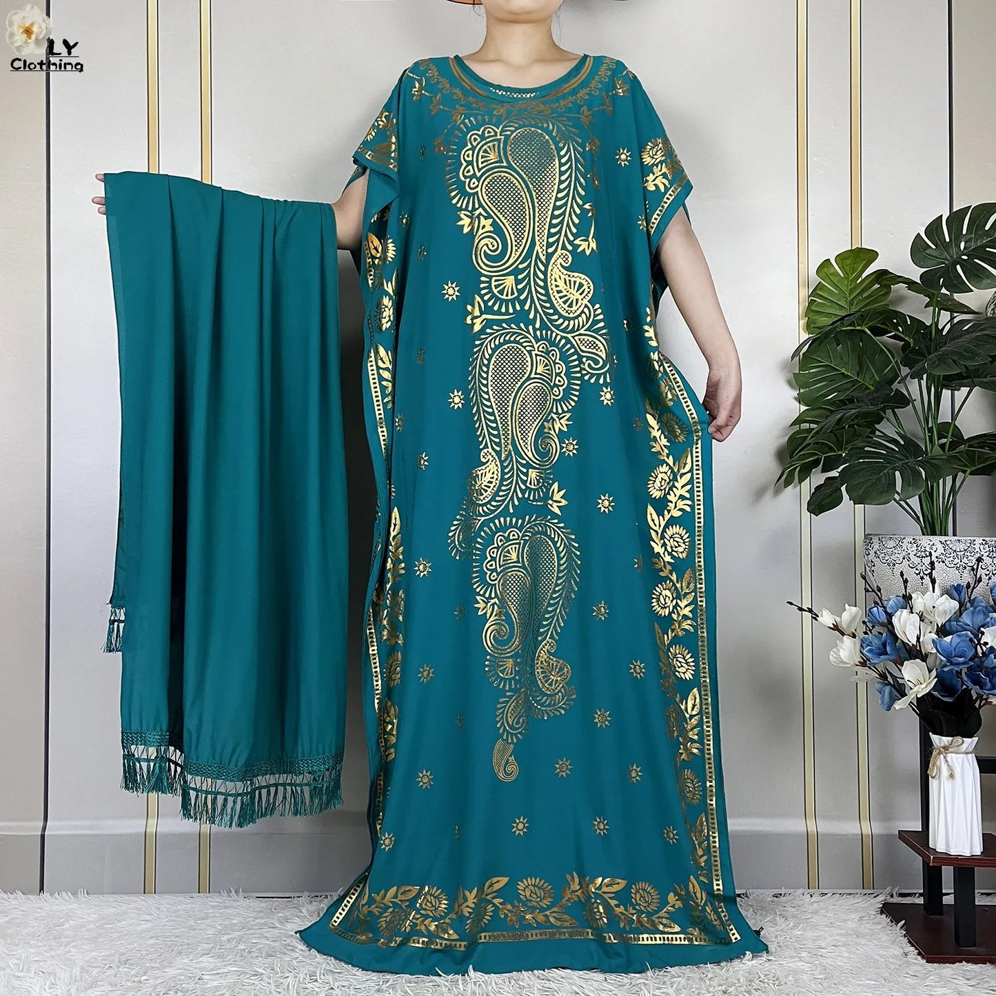 Neue Sommer Abaya für Frauen lässig Kurzarm weiches Baumwoll kleid Dubai Kaftan lose Dame Maxi Islam afrikanisches Kleid mit großem Schal