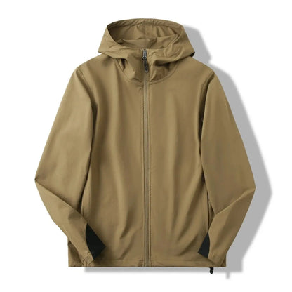 Compass Button Patch Italian Luxury Style Men's Lightweight Windbreaker Jacket Zippered Suitable For Outdoor Sports And Hiking.