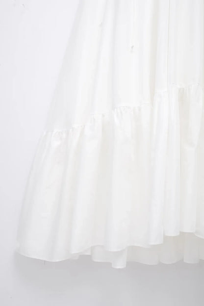 TFMLN Elegantes, gestuftes langes Kleid für Damen, 2024, Sommer, klassische Mode, solide Kleider mit seitlichem Reißverschluss, hohe Taille, A-Linie, Partykleid.