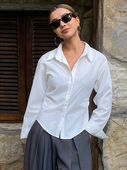 2025 New Spring Autumn Shirts Fashion Women Solid Long Sleeve Single Breasted Slim Blouses Casual Office Lady Commute Outwear.