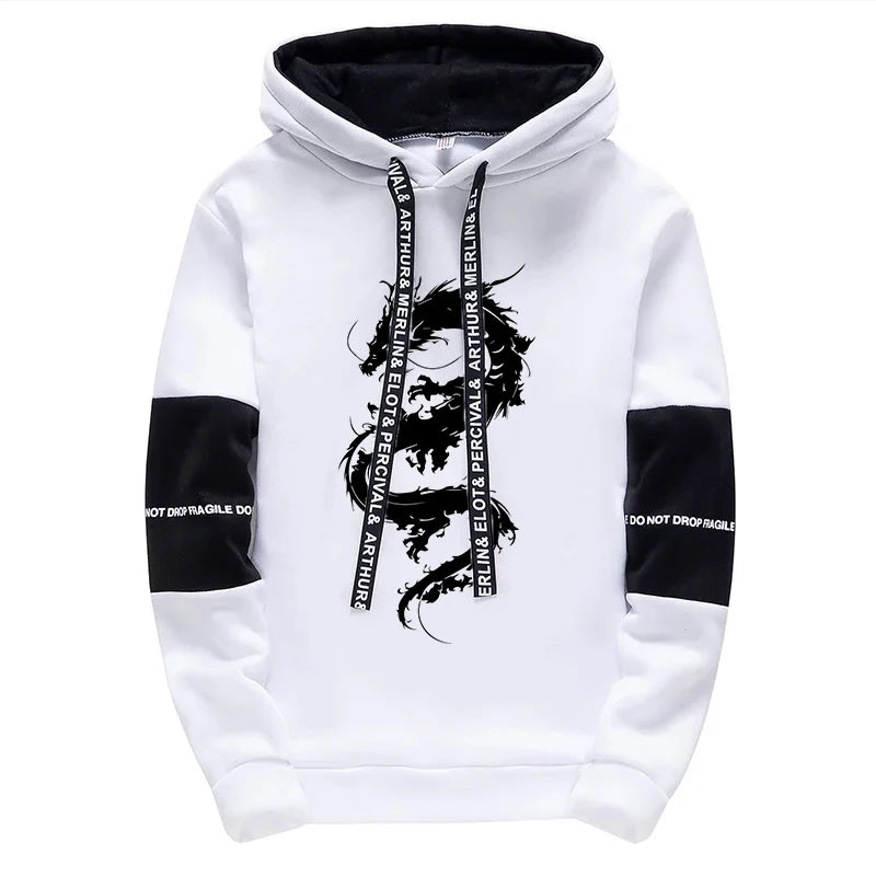 Men's Hooded Sweatshirt Sweatpants 2pcs Set Urban Casual Fashion Hoodie Outfits Dragon Printed Pullover Male Sporty Jogger Suit.