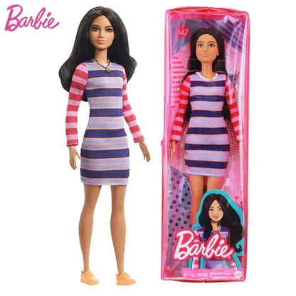 Original Mattel Barbie Fashionistas Doll Floral Dress with Sweet Casual Clothes and Accessories Toys for Girls Collection Gift