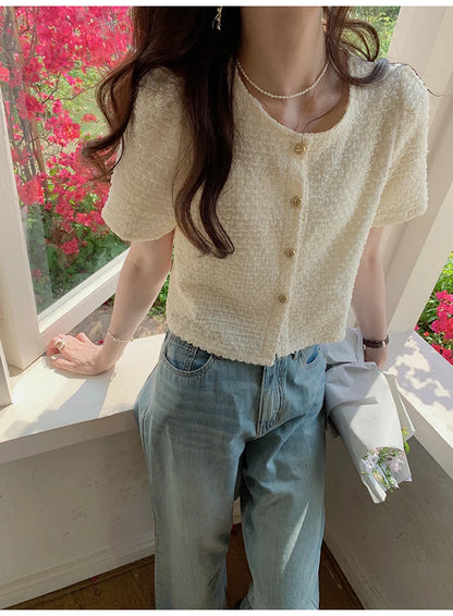 New Summer Short Sleeve O-Neck Women Shirt Sweet White Shirt Blouse Women Tops 2025 Blouses Shirts Blusas Para Mujer Blusa XL183.