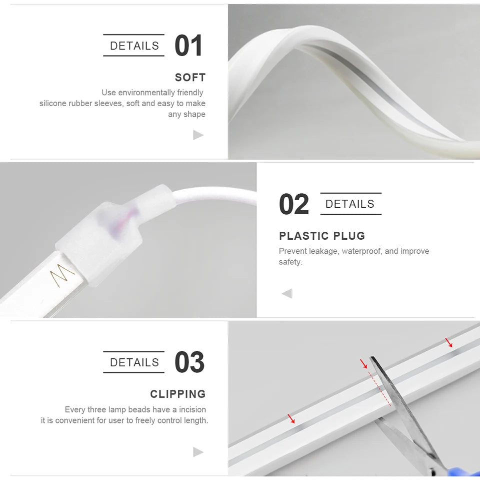 USB 5V LED Neon Sign Light Strip, Dimmable Penetrating Wooden Touch Sensor Switch & Remote Control Flexible Tape Silicone Decor.