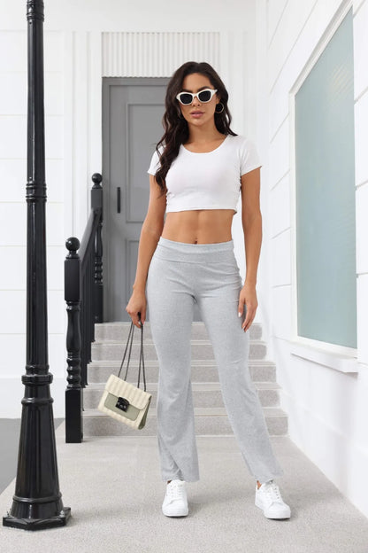 Damenmode, einfarbig, schmale Passform, schmale Reverse-Taille, niedrige Taille, elastische Taille, Schlaghose, Hose für Damen, Damenhose 2024