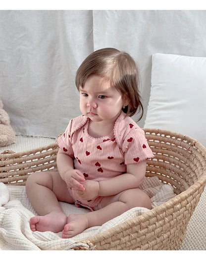 0-24M Baumwolle Baby Mädchen Strampler Herz Druck Nette Prinzessin Body Sommer Neugeborenen Kind Baby Kleidung Kurzarm outfit.