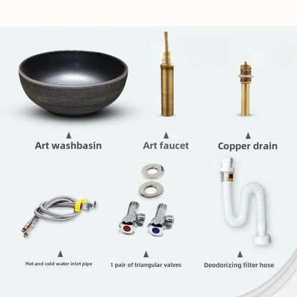 Jingdezhen Keramikgefäßwaschbecken – handgefertigtes rustikales Schwarz- und Sandkunstwaschbecken mit Spritzschutz-Design für den Badezimmer-Waschtisch individuell anpassbar