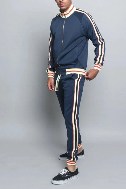 Supzoom New Arrival Top Fashion Leisure Uniform Autumn And Winter Couples Casual Striped Sports Running Sportswear Men Set.