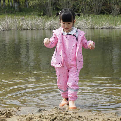 HONEYKING Children's Clothing Sets Raincoat Suit Baby Waterproof Overalls Pants Girls Jumpsuit For Kids Jacket And Trousers Set.
