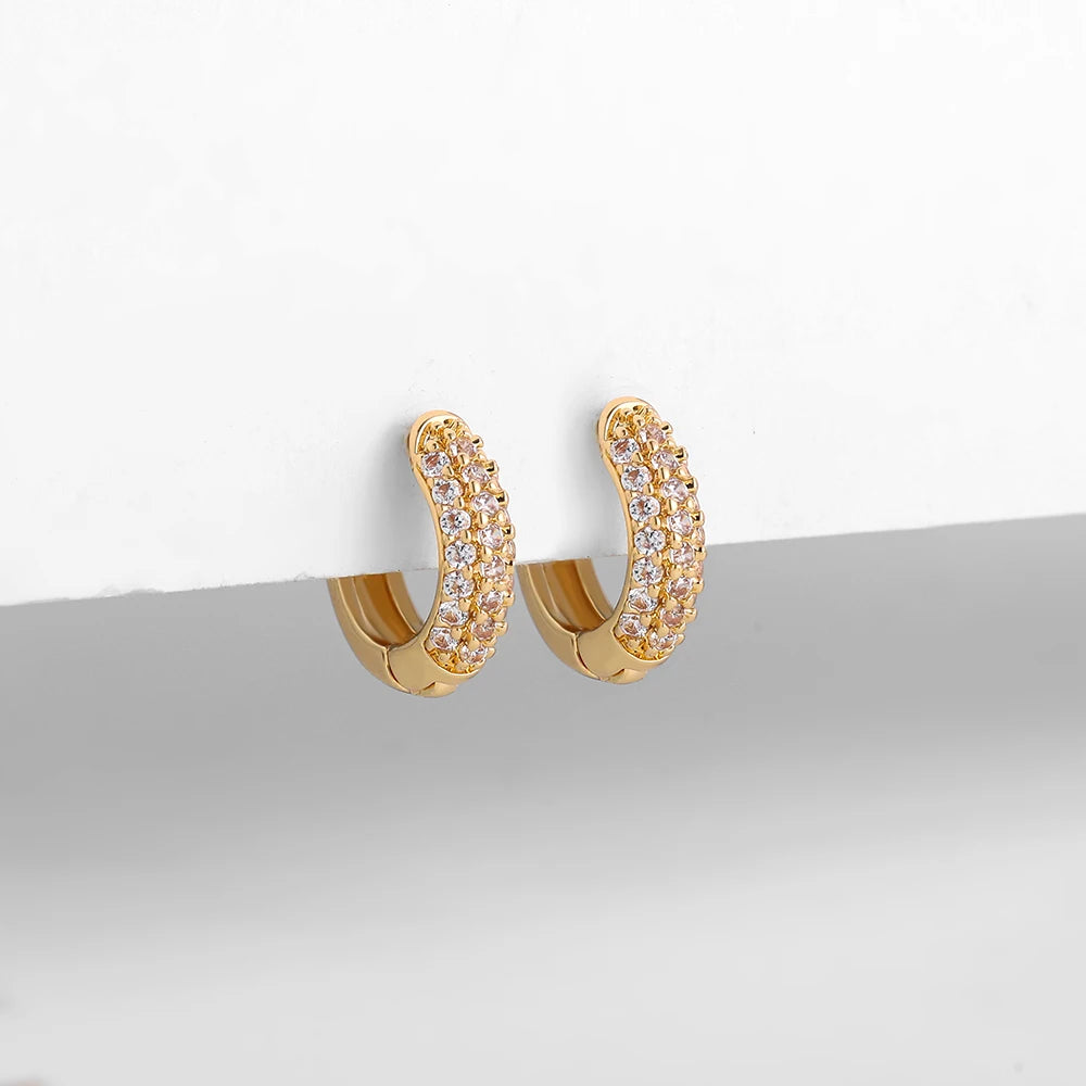 New Gold Plated Huggie Earrings with CZ Zircon Thin Ear Hoops Cartilage Earring for Women Round Minimal Earring Piercing Jewelry.