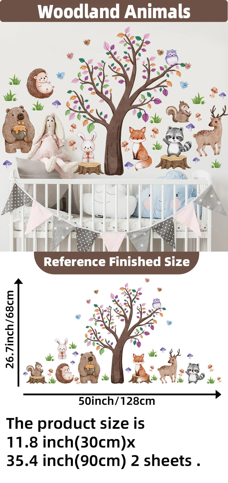 Safari Jungle Woodland Animals Wall Decals Wall Stickers for Boys Girls Baby Nursery Kids Bedroom Living Room Classroom Decor.