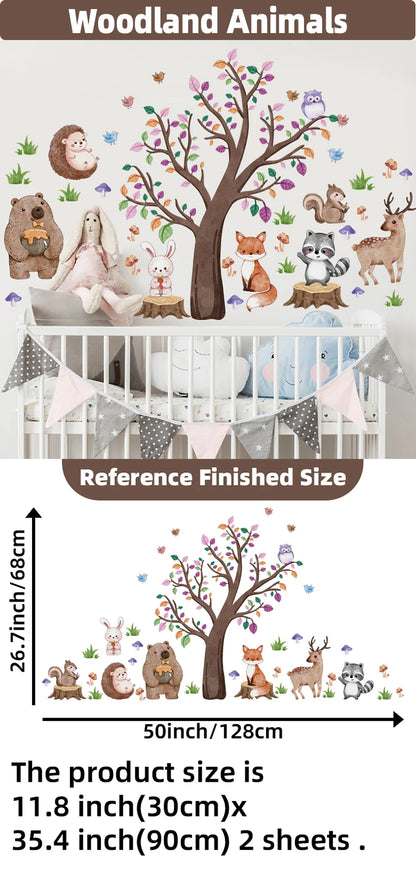 Safari Jungle Woodland Animals Wall Decals Wall Stickers for Boys Girls Baby Nursery Kids Bedroom Living Room Classroom Decor.