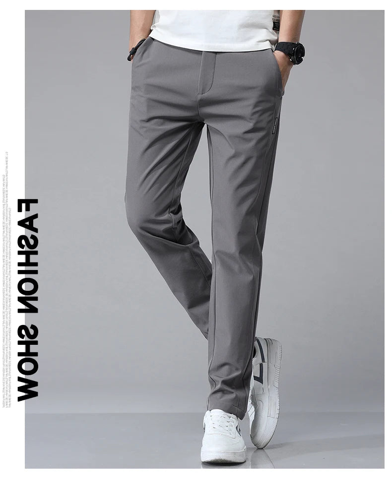 Korean Men's Warm Golf Pants Slim Straight Winter Thick Fleece Casual Pants Business Fashion Stretch Thermal Trousers Male.